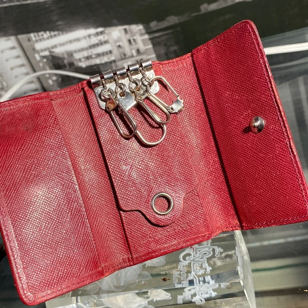 Authentic Rare Burberry Red Leather Nova Check Key Case